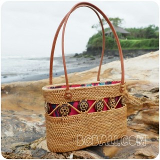 bali handwoven straw grass handbag unique style fabrik lining